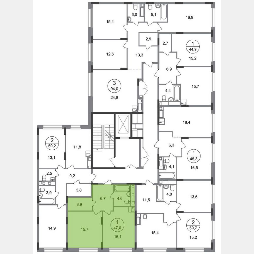 1-к. квартира, 47 м², 7/17 эт.