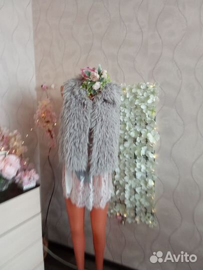 Жилет кроп 44-46 длинный ворс лёгкий