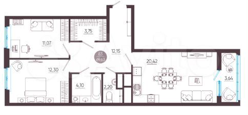 3-к. квартира, 70 м², 10/10 эт.