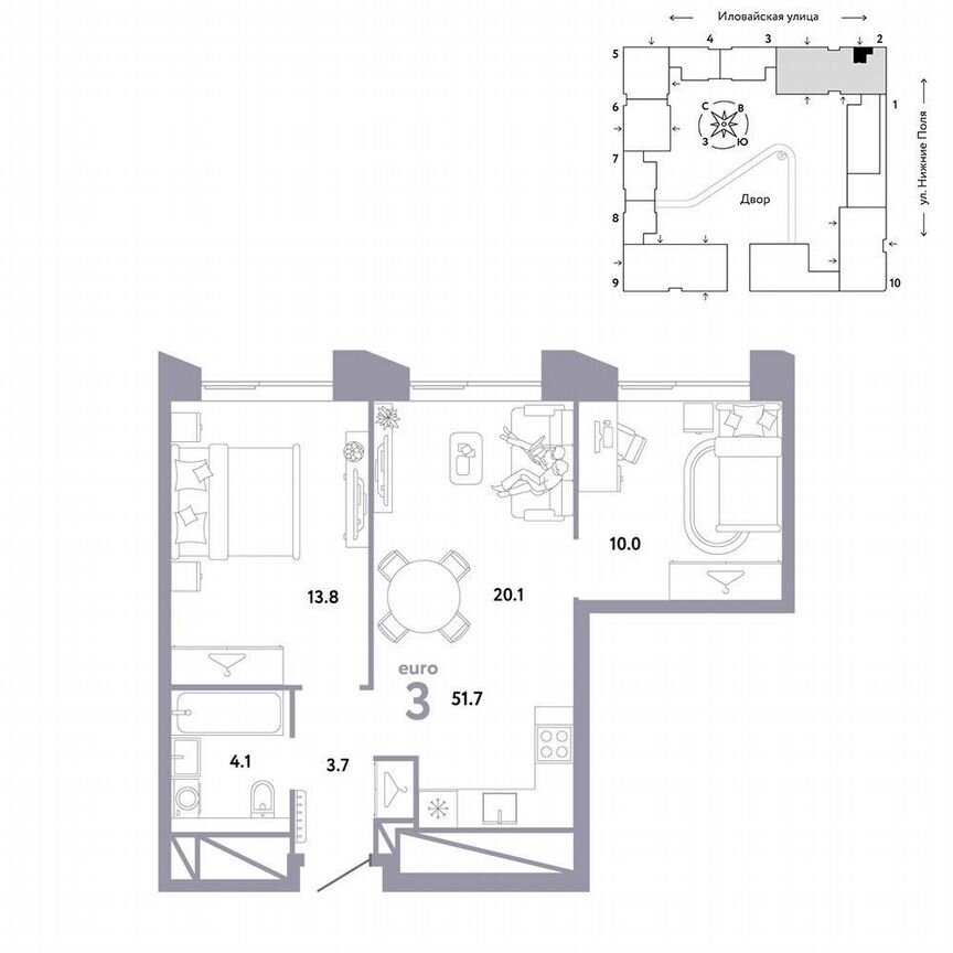 2-к. квартира, 51,7 м², 22/38 эт.