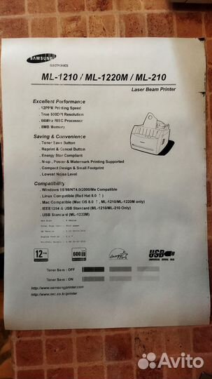 Принтер лазерный Samsung ML1210 рабочий