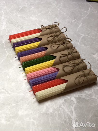 Свечи разноцветные из натуральной вощины набор