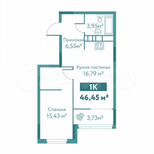 1-к. квартира, 46,5 м², 8/10 эт.