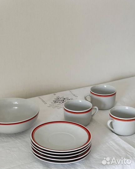 Чайный сервиз СССР красная каёмка