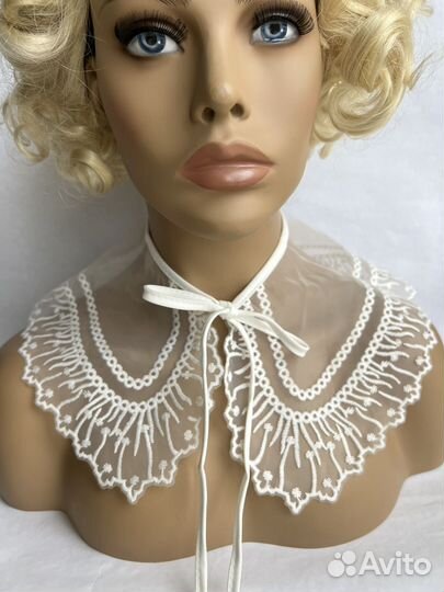 Съемный воротничок белый органза вышивка