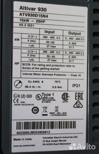 Преобразователь Schneider Electric ATV930D15N4