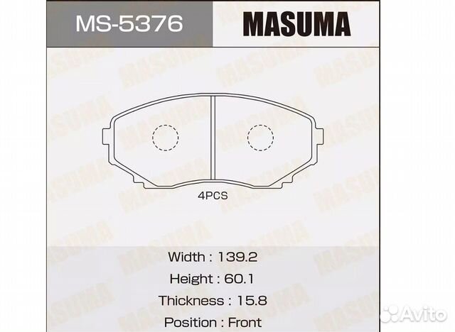 Колодки тормозные передние masuma MS-5376