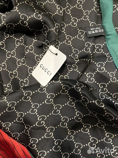 Шелковый легкий палантин платок Gucci черный