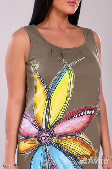 Ночная сорочка женская хаки, яркий цветок