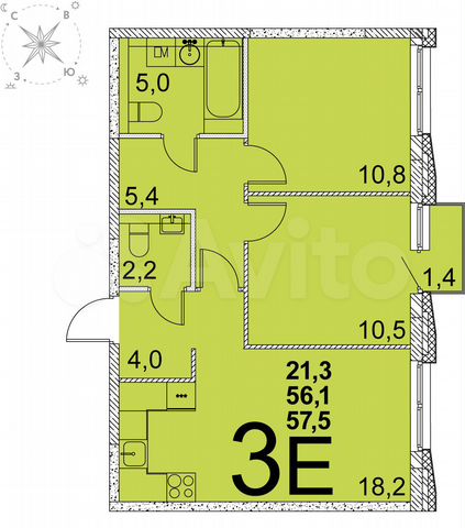 2-к. квартира, 56,5 м², 10/25 эт.