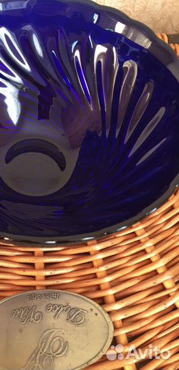Блюдо новое СССР синий кобальт резное