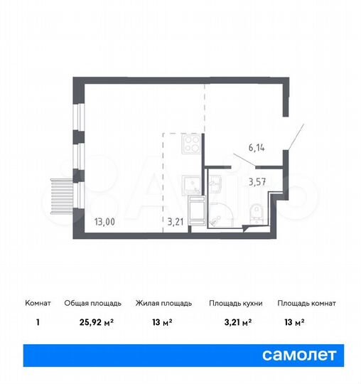 Квартира-студия, 25,9 м², 13/13 эт.