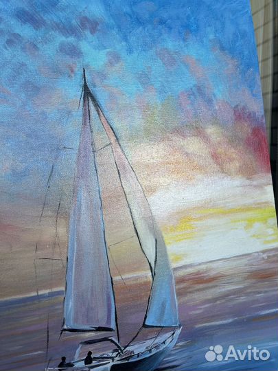 Картина маслом Парусник на закате