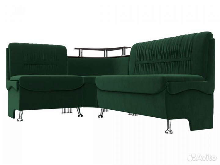 Диван кухонный угловой Сидней левый угол, велюр, зеленый
