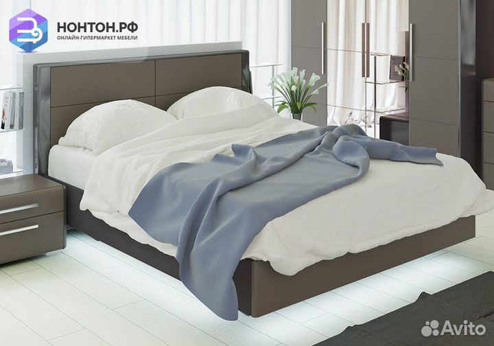 Кровать Наоми 1.6 м фон серый / джут