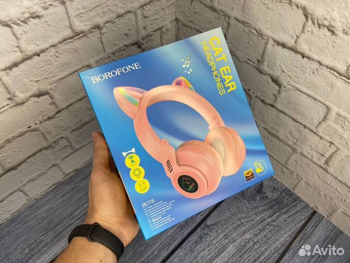 Наушники с ушками RGB Borofone BO18 Розовые