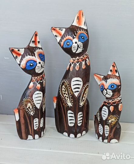 Коты сувенирные, деревянные 3 шт