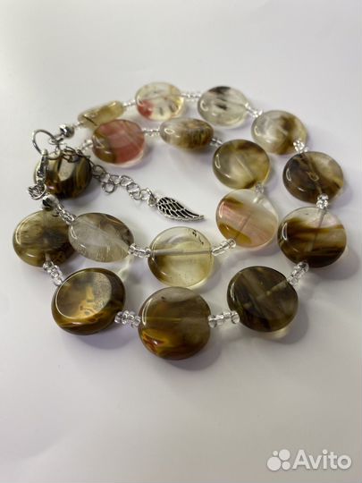 Крупные коричневые бусы из камней кварц 44 см