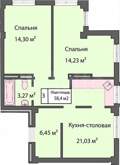 3-к. квартира, 58,4 м², 5/5 эт.
