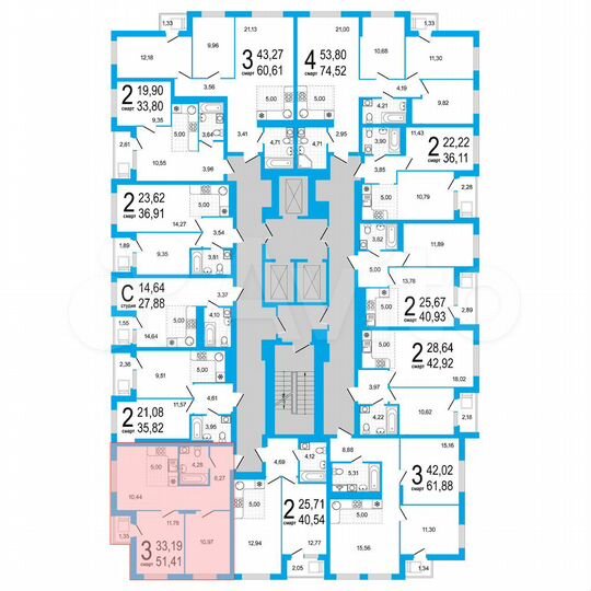 3-к. квартира, 51,4 м², 12/18 эт.