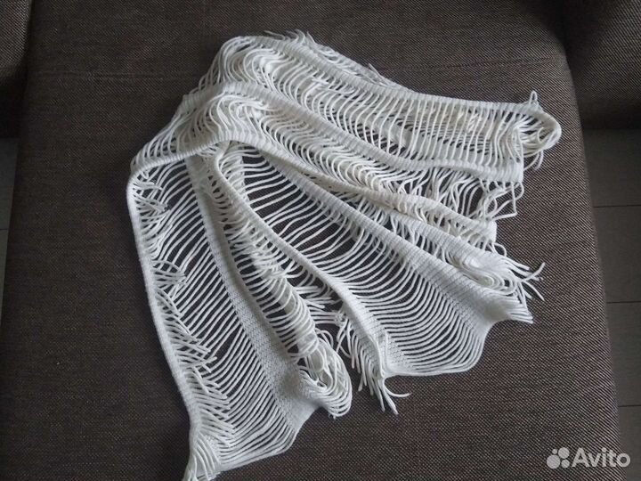 Шарф лапша женский белый вязанный длинный