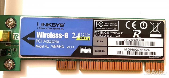 Wifi адаптер Cisco Linksys 2.4GHz 54Mbps, PCI