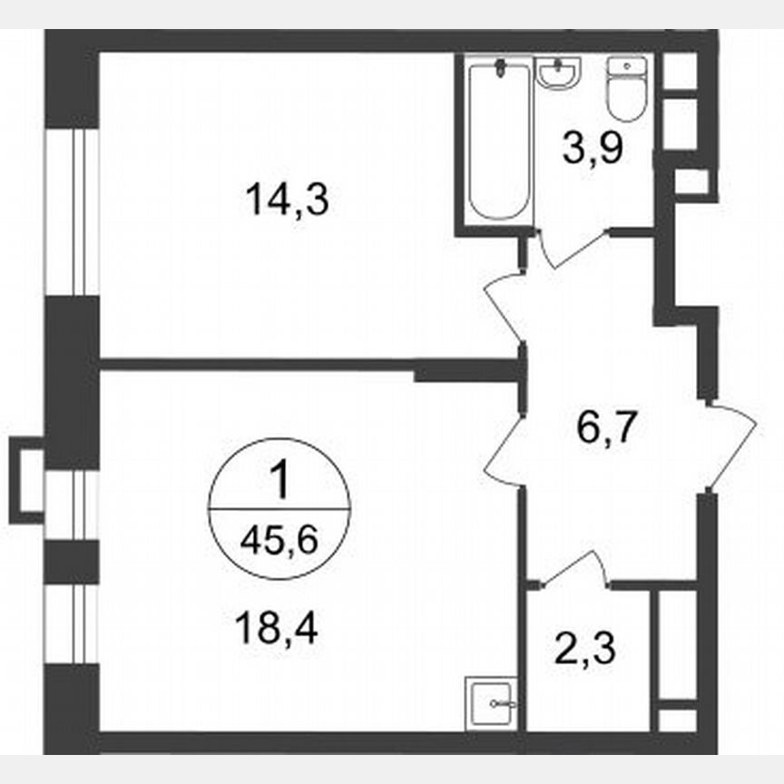 1-к. квартира, 45,6 м², 20/20 эт.
