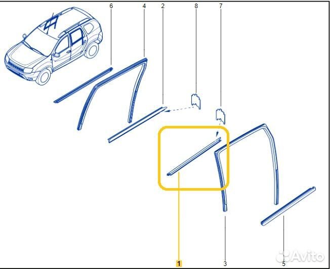 Уплотнитель опускного стекла задний левый Renault