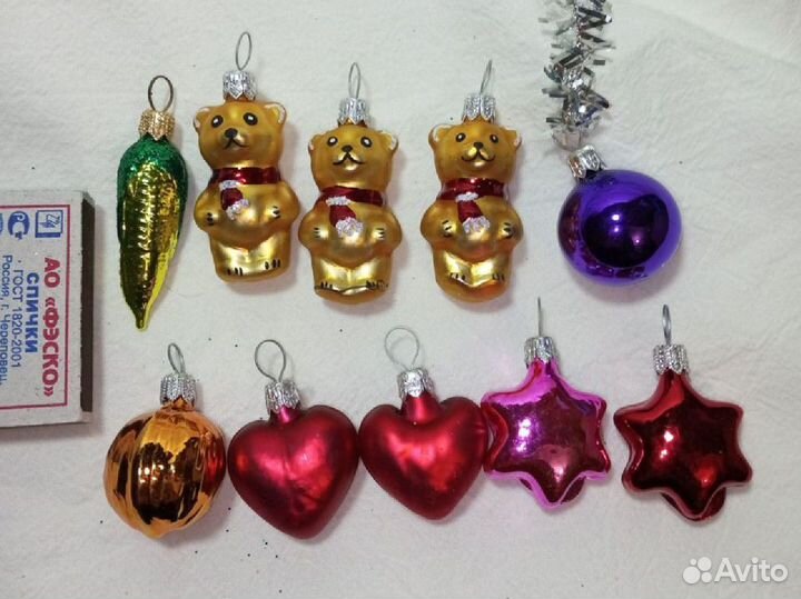 Елочные игрушки 10 шт стекло маленькие