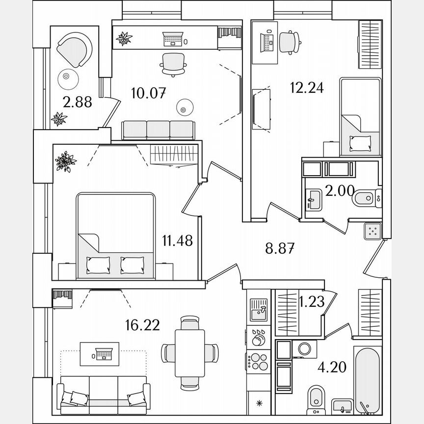 3-к. квартира, 67,8 м², 15/22 эт.
