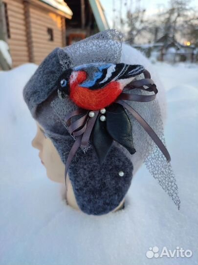 Валянная банная шапка