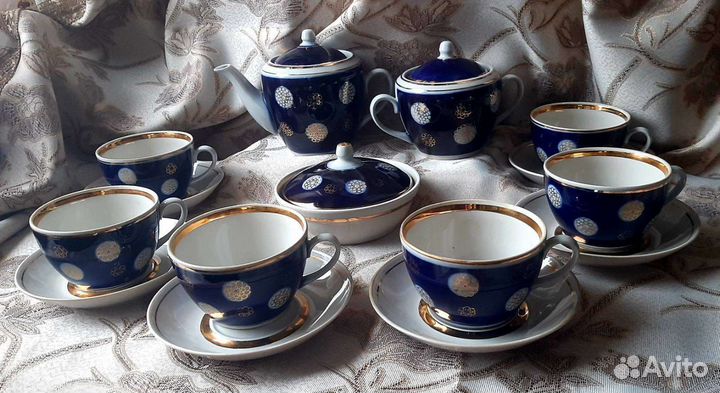 Чайный сервиз кобальт с золотом СССР Полонне