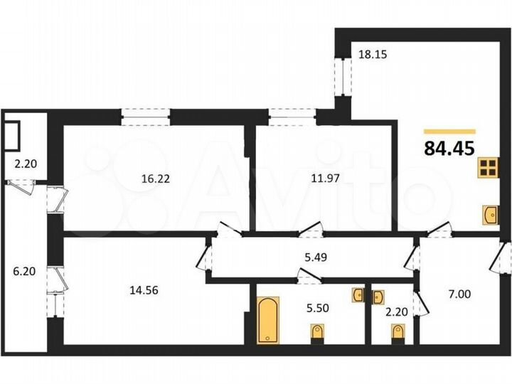 3-к. квартира, 84,5 м², 10/25 эт.