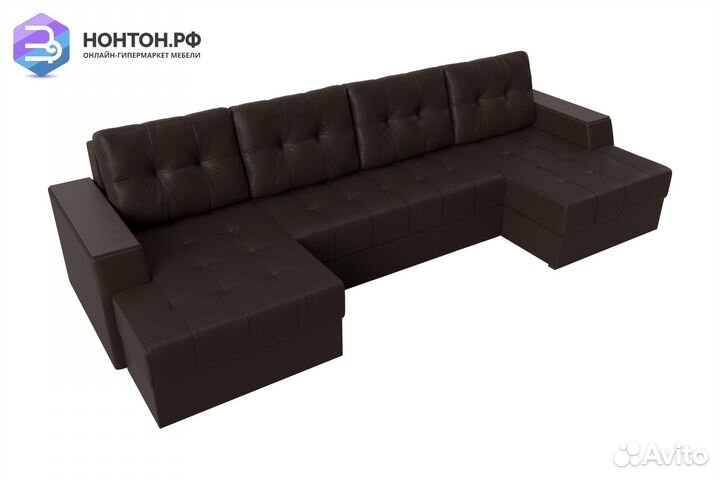 Диван п-образный еврокнижка Эмир экокожа коричневы