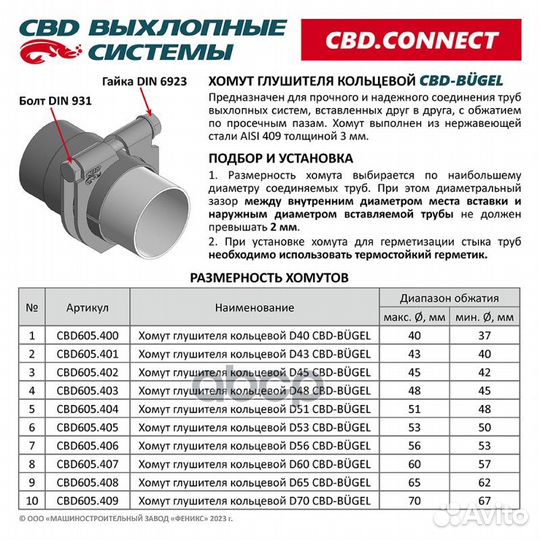 Хомут глушителя кольцевой CBD-bugel D60. Нержав