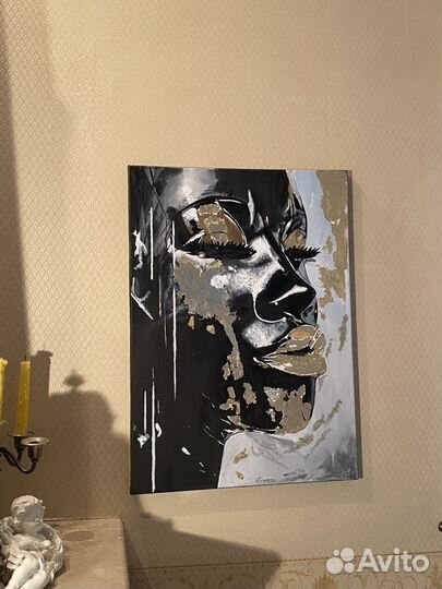 Картина маслом на холсте фактурная золотая поталь