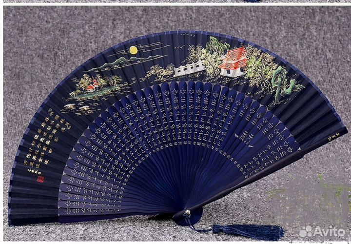 Веер из бамбука, Шелковый,ручная работа