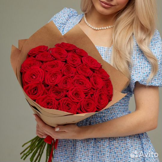 Розы 25 шт в крафт бумаге