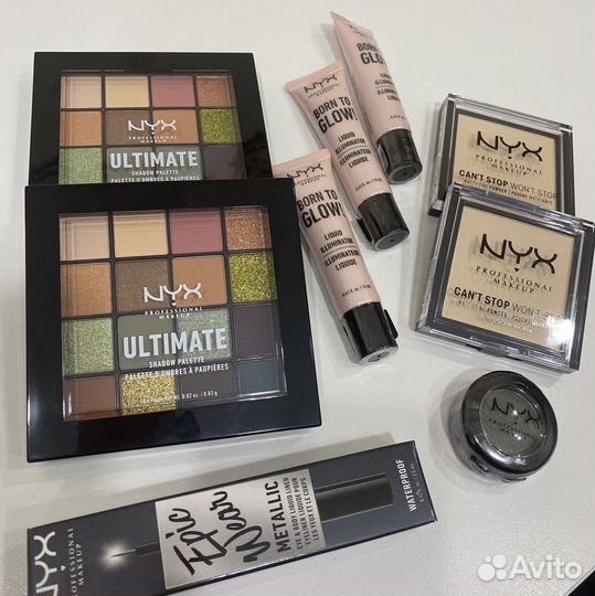 Nyx набор новрй косметики пудры, тени, хайлайтеры