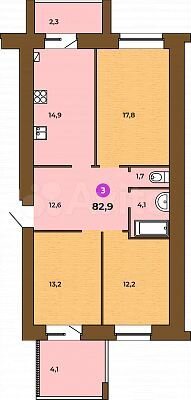 3-к. квартира, 82,9 м², 2/9 эт.