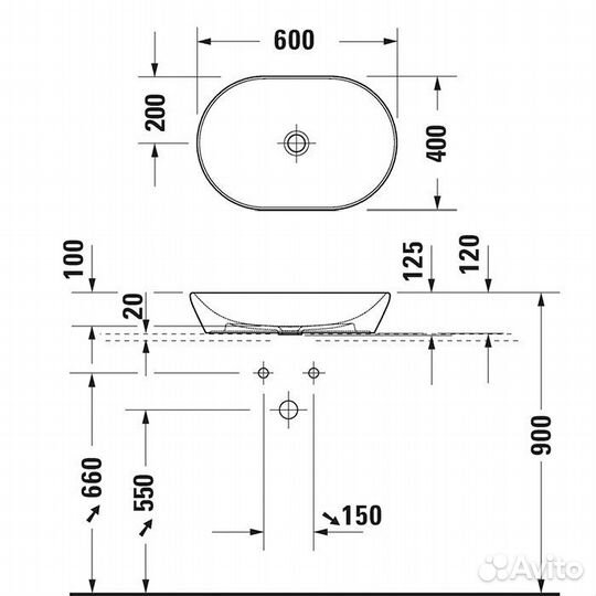 Раковина накладная 600х400 мм Duravit D-Neo