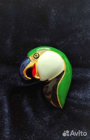 Винтажная брошь попугай эмаль
