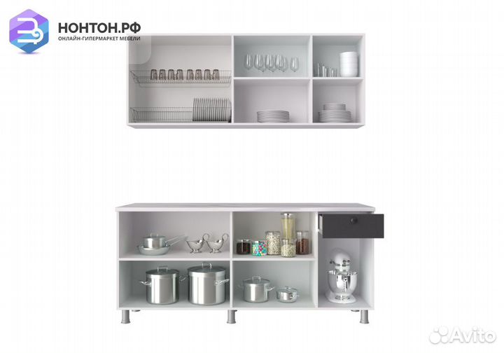 Кухня Деми 1.8 м белый / графит / сумеречный голуб