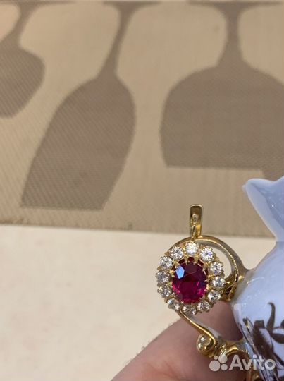 Серьги СССР на 750 пробе с драгоценными камнями