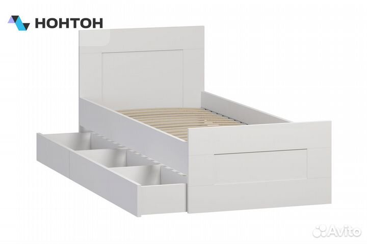 Кровать односпальная Сириус белая с ящиками