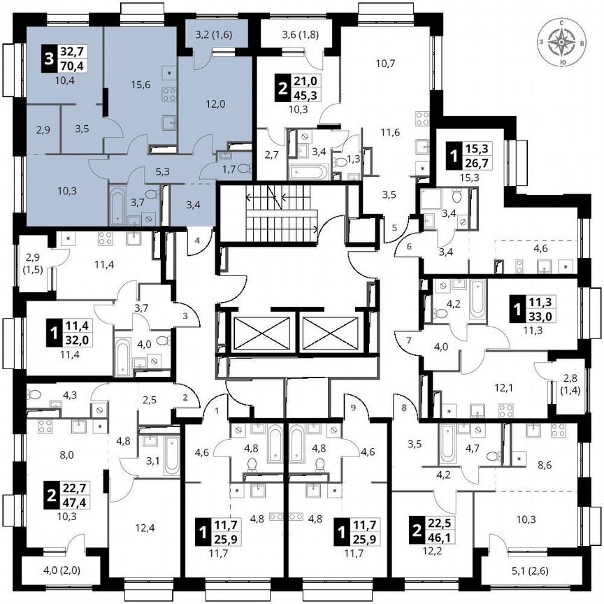 3-к. квартира, 70,4 м², 4/25 эт.