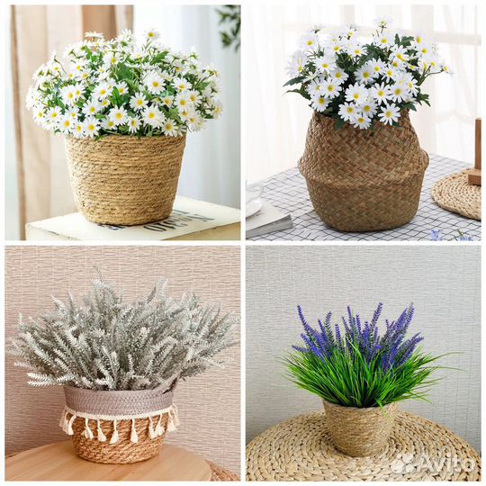 Корзинки плетеные интерьерные, кашпо из ротанга