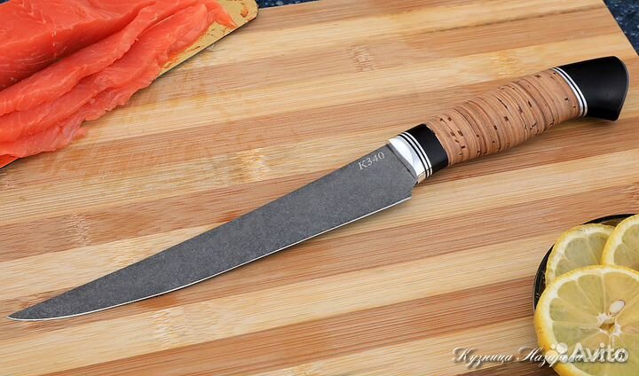 Кухонный нож Шеф № 6 К340 береста черный граб