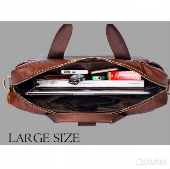 Мужская кожаная сумка, цвет коньяк