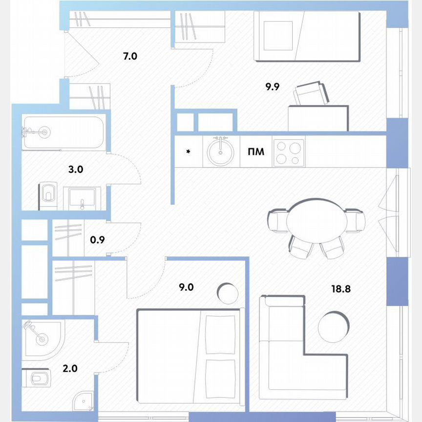 2-к. квартира, 50,5 м², 24/30 эт.
